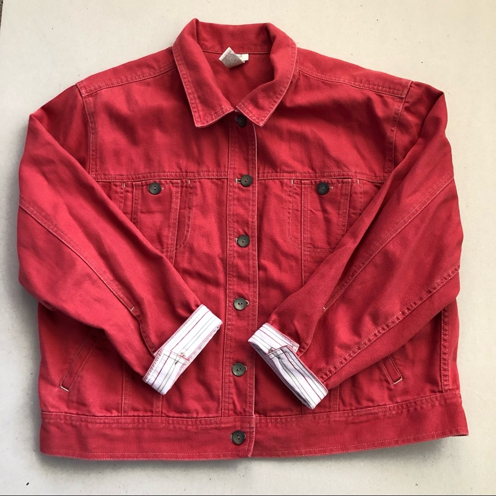J.Jill jacket Women Rust Red Denim Jeans Jacket Size XL Petite. Measurements: